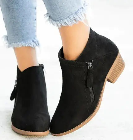 Chunky Heel Side Ankle Boots